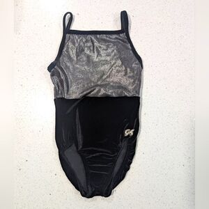 GREAT Gymnastics Dance Leotard Child Large CL Mystique Silver Black VELOUR